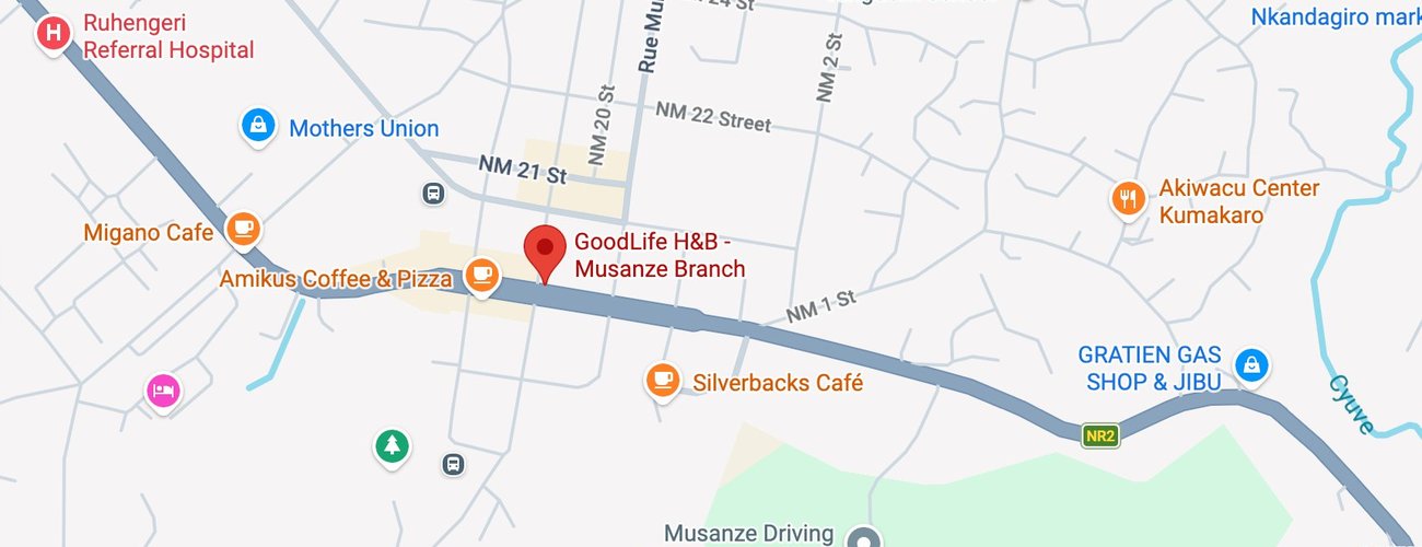 Map showing Goodlife Ivuriro Musanze Branch